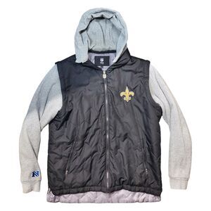 NEW ORLEANS SAINTS Jacket Adult Large Black Gray Hooded Spell Out NFL PRO LINE